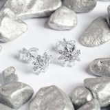 Snowflake Stud Earrings in Silver with Cubic Zirconia