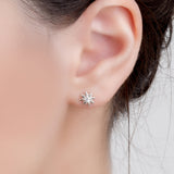 Snowflake Stud Earrings in Silver with Cubic Zirconia