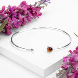 Simple Solo Cuff Bangle in Silver and Tigers Eye