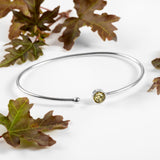 Simple Solo Cuff Bangle in Silver and Green Amber