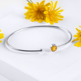 Simple Solo Cuff Bangle in Silver and Yellow Amber