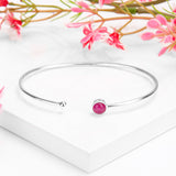 Simple Solo Cuff Bangle in Silver and Ruby