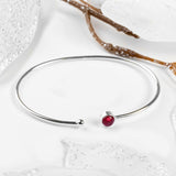 Simple Solo Cuff Bangle in Silver and Garnet