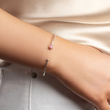 Simple Solo Cuff Bangle in Silver and Pink Peruvian Opal