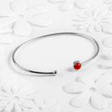 Simple Solo Cuff Bangle in Silver and Coral