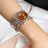 Captivating Spider Bangle in Silver and Amber