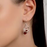 Spider on Web Hook Earrings in Silver and Amber