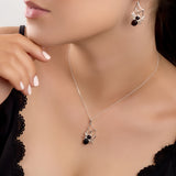 Spider on Web Necklace in Silver and Cherry Amber