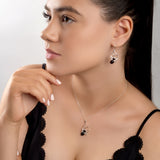 Spider on Web Hook Earrings in Silver and Cherry Amber