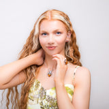 Spooky Spider Necklace in Silver and Cognac Amber