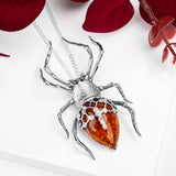 Spooky Spider Necklace in Silver and Cognac Amber