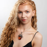 Spooky Handmade Spider Necklace in Silver and Untreated Amber