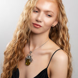 Statement Handmade Spider Necklace in Silver and Green Amber