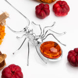 Handmade Spider Necklace in Silver and Cognac Amber