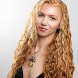 Handmade Spider Necklace in Silver and Cognac Amber