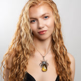 Chilling Handmade Spider Necklace in Silver and Natural Amber