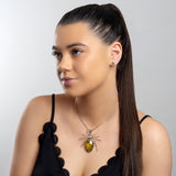 Handmade Spider Necklace in Silver and Green Amber