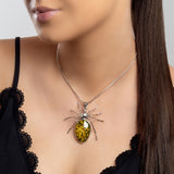 Handmade Spider Necklace in Silver and Green Amber
