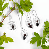 Spider on Web Necklace in Silver and Cherry Amber