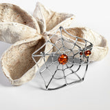 Spider on Web Brooch in Silver and Amber