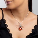 Handmade Spider Necklace in Silver and Cognac Amber