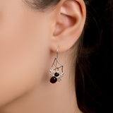 Spider on Web Hook Earrings in Silver and Cherry Amber