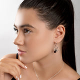 Spider on Web Hook Earrings in Silver and Cherry Amber