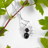 Spider on Web Necklace in Silver and Cherry Amber