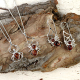 Spider on Web Hook Earrings in Silver and Amber