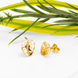 Split Leaf Palm Stud Earrings in Silver with 24ct Gold