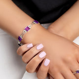 Square Link Bracelet in Silver and Amethyst