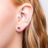 Square Stud Earrings in Silver and Amethyst