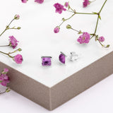 Square Stud Earrings in Silver and Amethyst