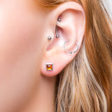 Square Stud Earrings in Silver and Cognac Amber