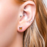 Square Stud Earrings in Silver and Cognac Amber