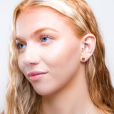 Square Stud Earrings in Silver and Green Amber