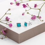 Square Stud Earrings in Silver and Turquoise