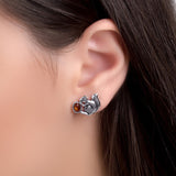 Squirrel Stud Earrings in Silver and Amber