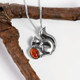 Squirrel Necklace in Silver and Cognac Amber