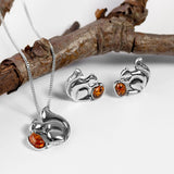 Squirrel Necklace in Silver and Cognac Amber