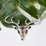 Bespoke Statement Stag Head Necklace in Silver and Amber
