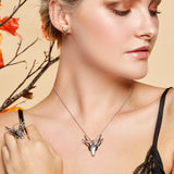 Large Stag Head Necklace in Silver and Amber
