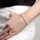 Stretch Bead Bracelet in White Pearl