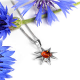 Symbol of Hope Sun Necklace in Silver and Amber