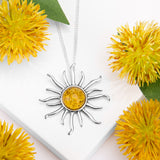 Sun Goddess Necklace in Silver and Yellow Amber