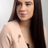 Half Sunflower Brooch in Silver and Yellow Amber