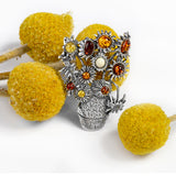 Sunflowers Brooch Inspired by Van Gogh in Silver and Amber