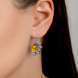 Ready to Bloom Sunflower Hook Earrings in Silver and Yellow Amber