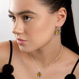 Ready to Bloom Sunflower Hook Earrings in Silver and Yellow Amber