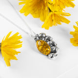 Ready to Bloom Sunflower Necklace in Silver and Yellow Amber